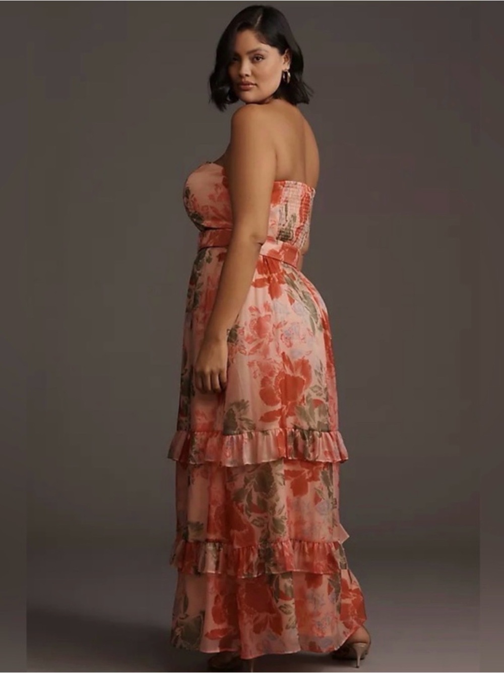NWT Anthropologie HUTCH Strapless Floral Ruffle Maxi Dress - Pink/Coral